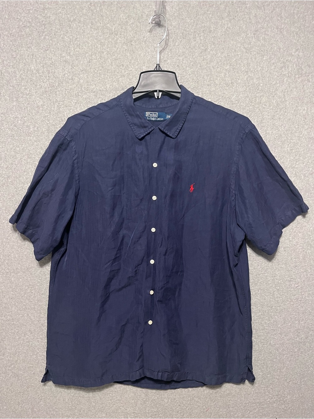 Vintage POLO Ralph Lauren Silk Linen Shirt Mens XL Button Down Blue Loop Collar
